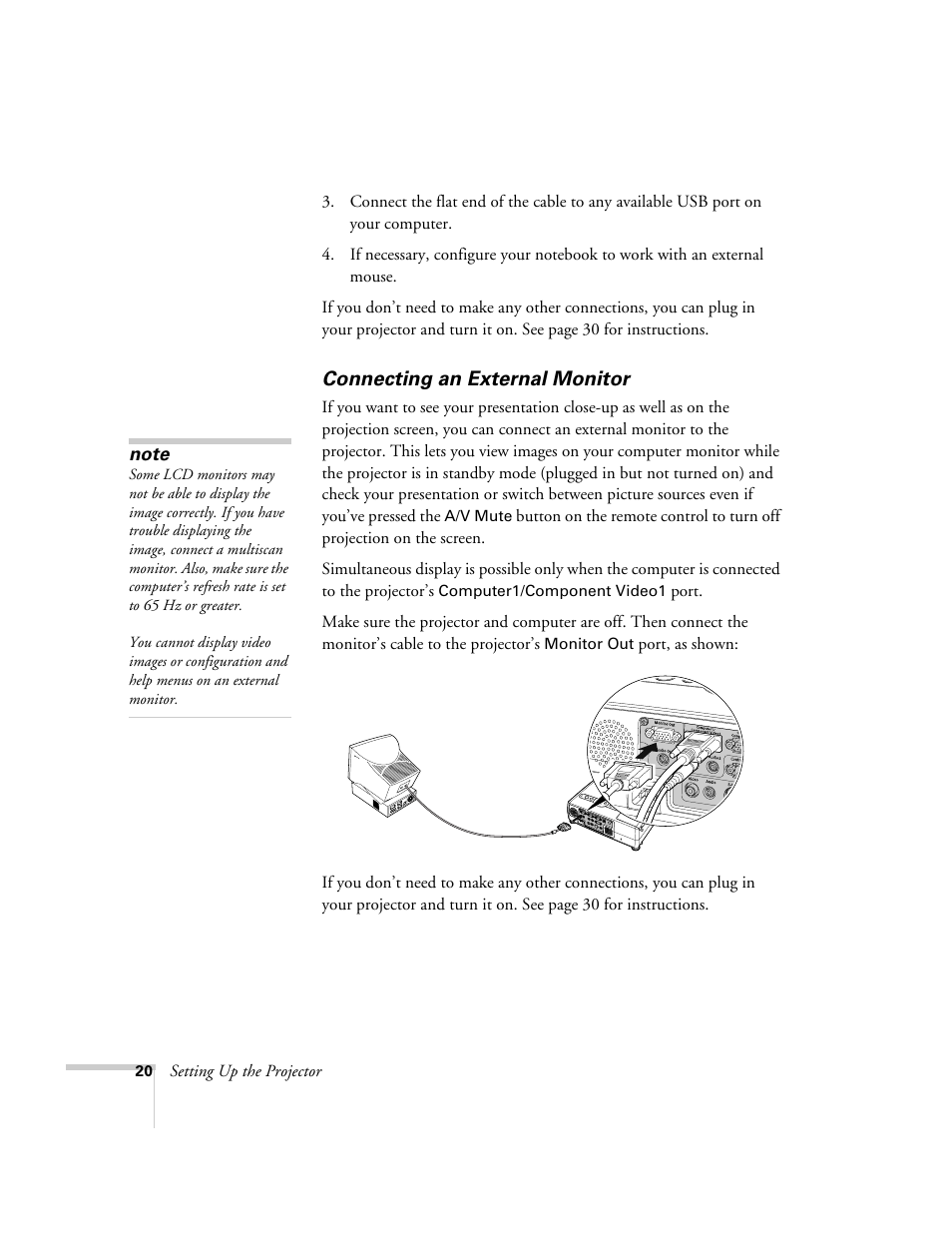 Connecting an external monitor | Epson 821p User Manual | Page 20 / 112