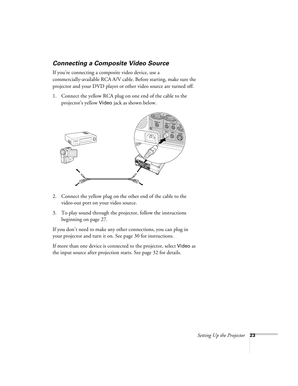 Connecting a composite video source | Epson 821p User Manual | Page 23 / 112