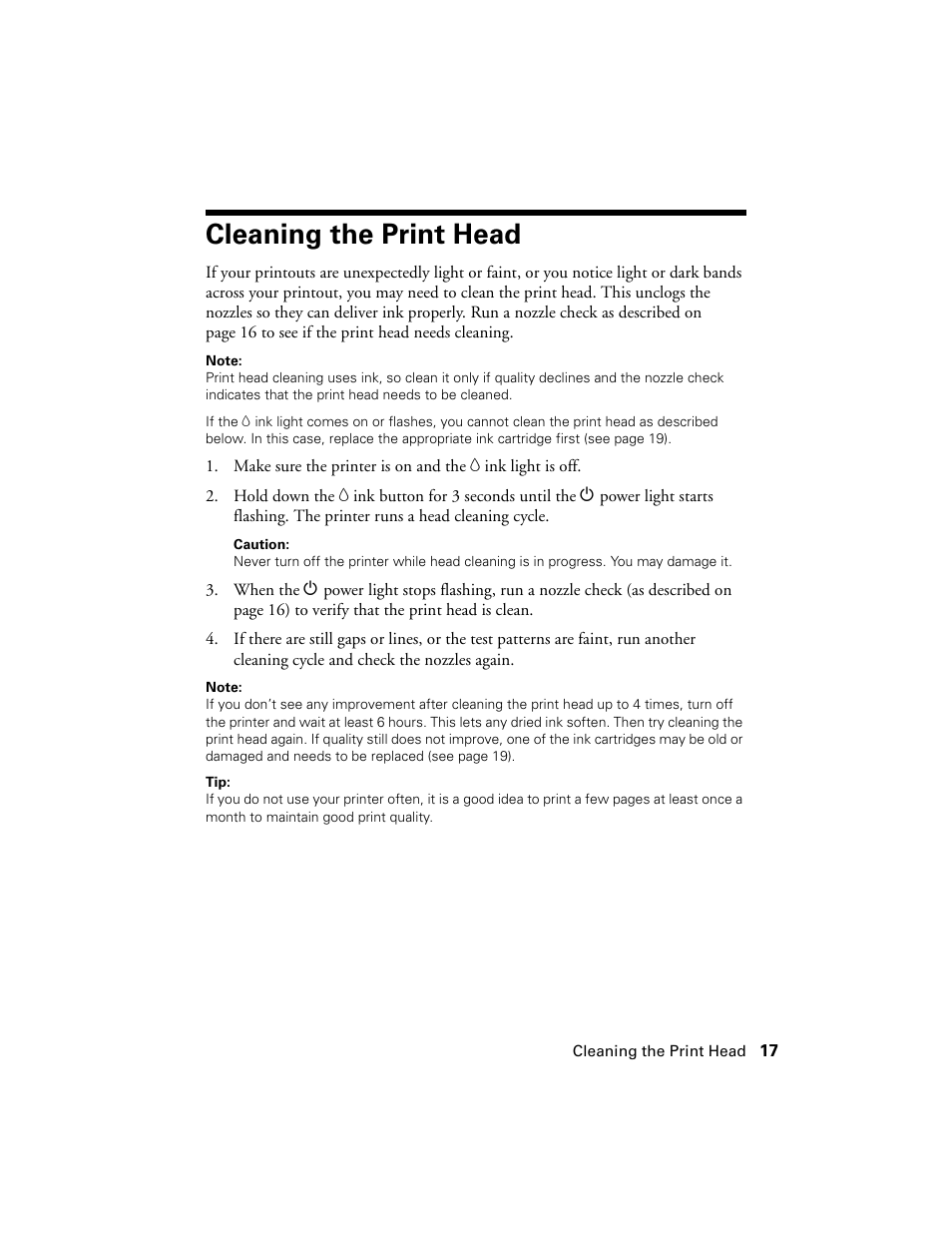 Cleaning the print head | Epson WorkForce 30 Series User Manual | Page 17 / 36