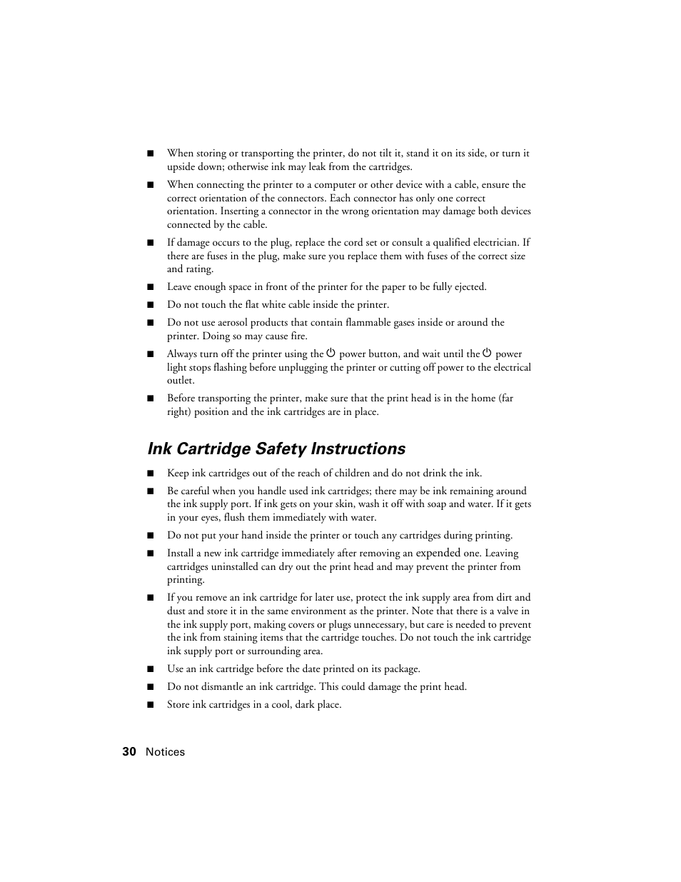 Ink cartridge safety instructions | Epson WorkForce 30 Series User Manual | Page 30 / 36