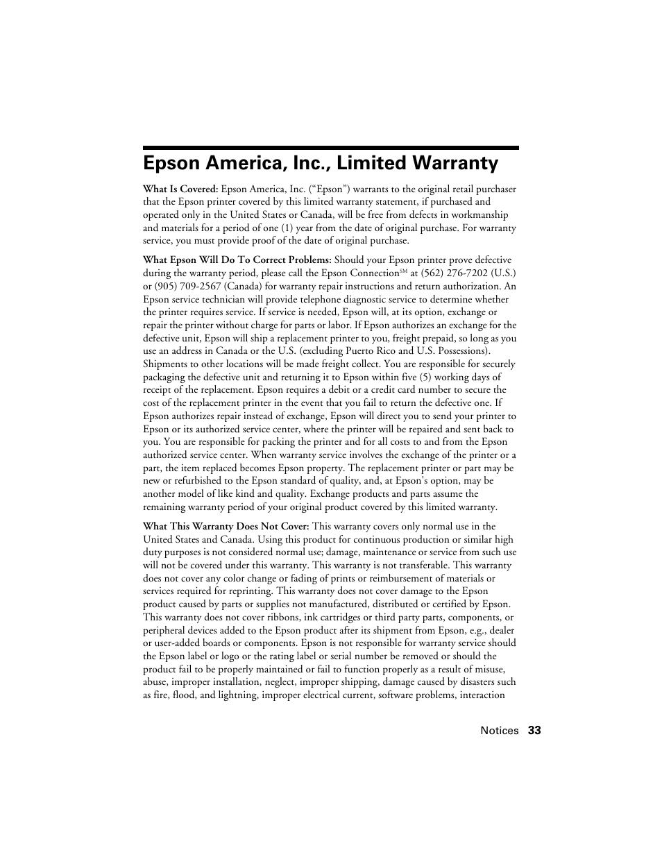 Epson america, inc., limited warranty, Warranty | Epson WorkForce 30 Series User Manual | Page 33 / 36