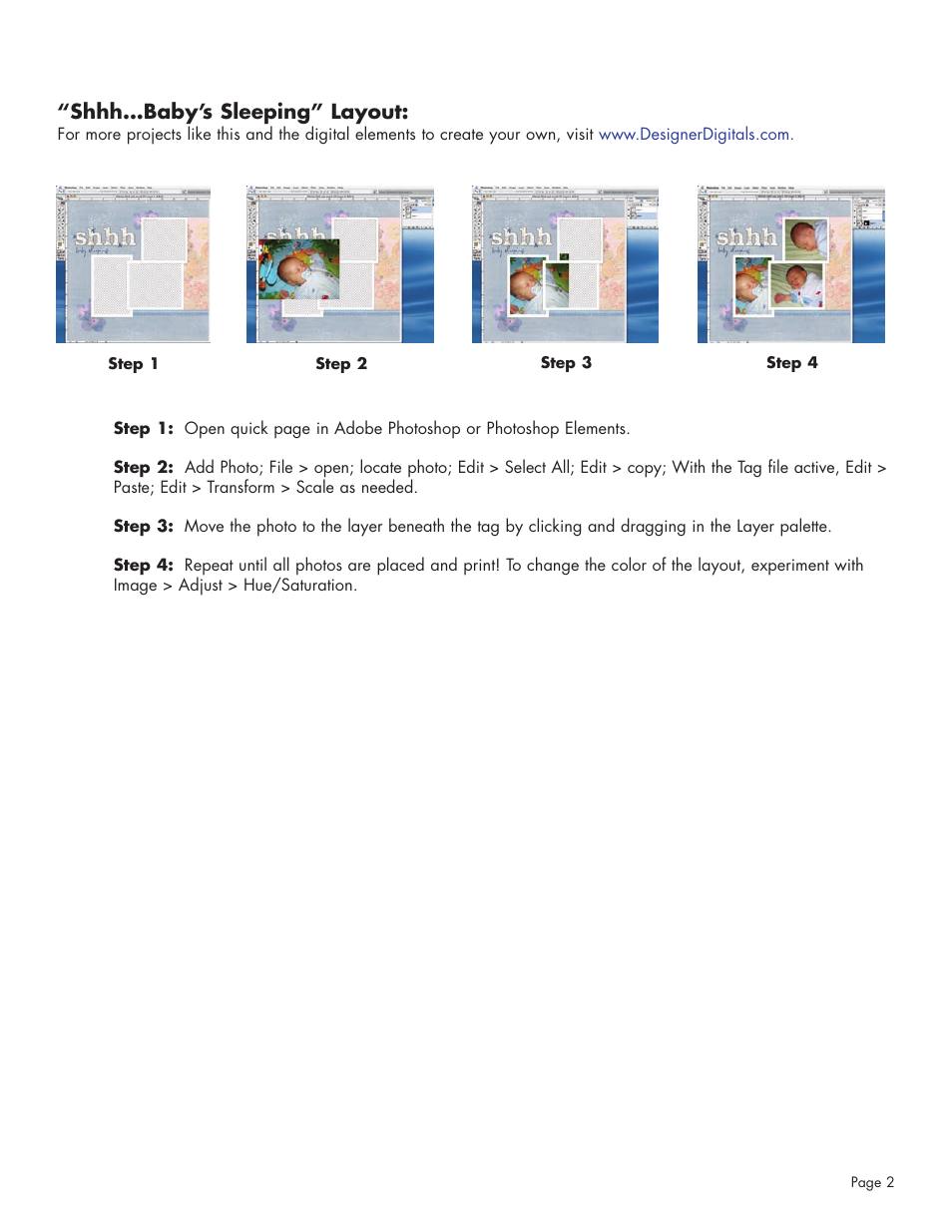 Shhh...baby’s sleeping” layout | Epson 221 User Manual | Page 2 / 2