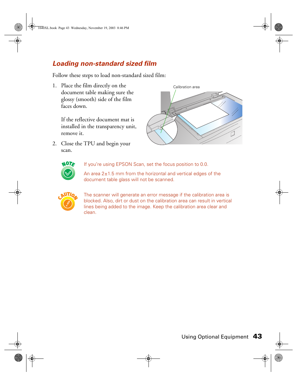 Loading non-standard sized film, 43 loading non-standard sized film | Epson EXPRESSION 1640XL User Manual | Page 11 / 21