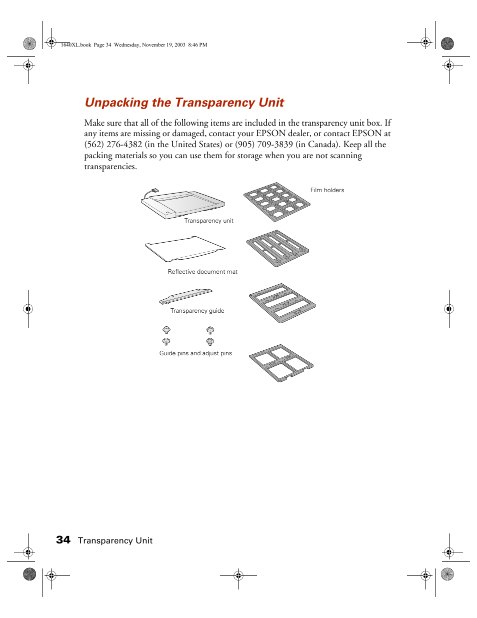 Unpacking the transparency unit | Epson EXPRESSION 1640XL User Manual | Page 2 / 21