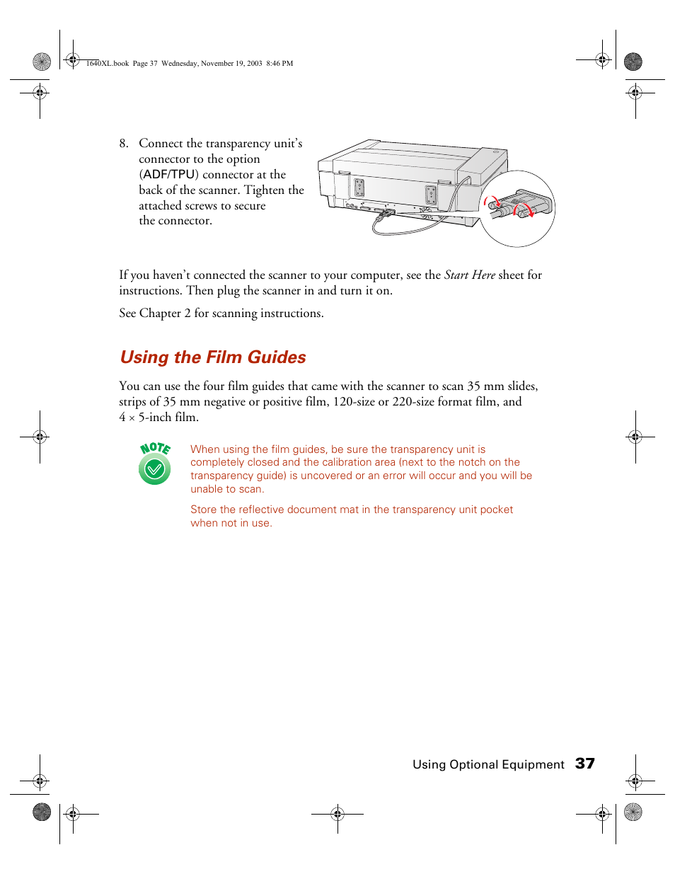 Using the film guides | Epson EXPRESSION 1640XL User Manual | Page 5 / 21