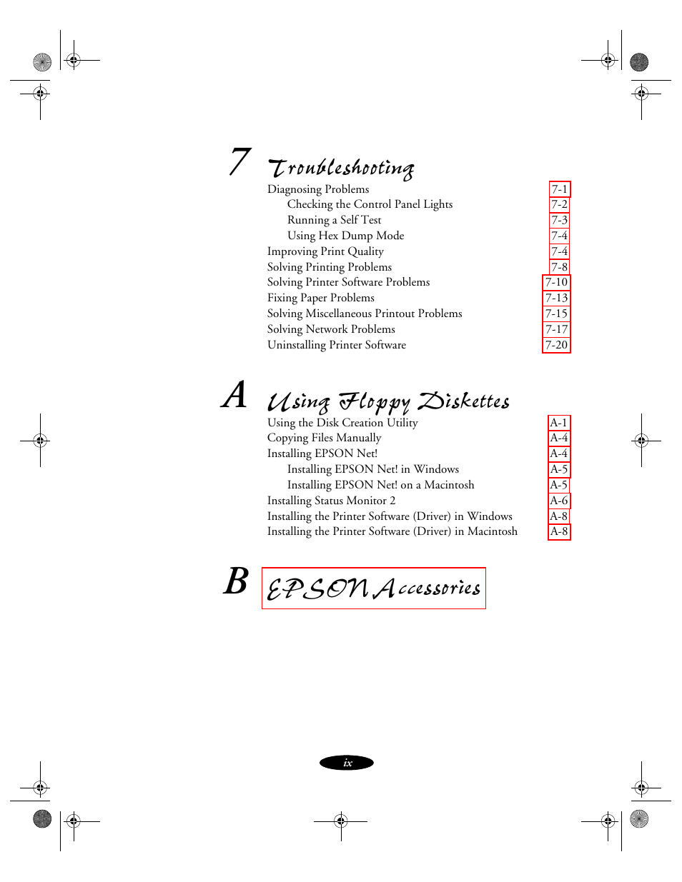 Troubleshooting, Using floppy diskettes, Epson accessories | Epson 850N User Manual | Page 10 / 179