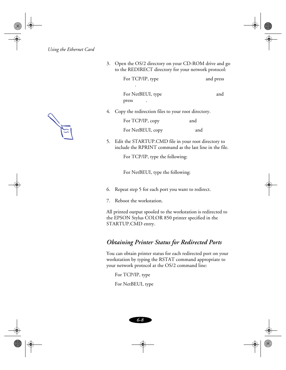 Obtaining printer status for redirected ports | Epson 850N User Manual | Page 110 / 179