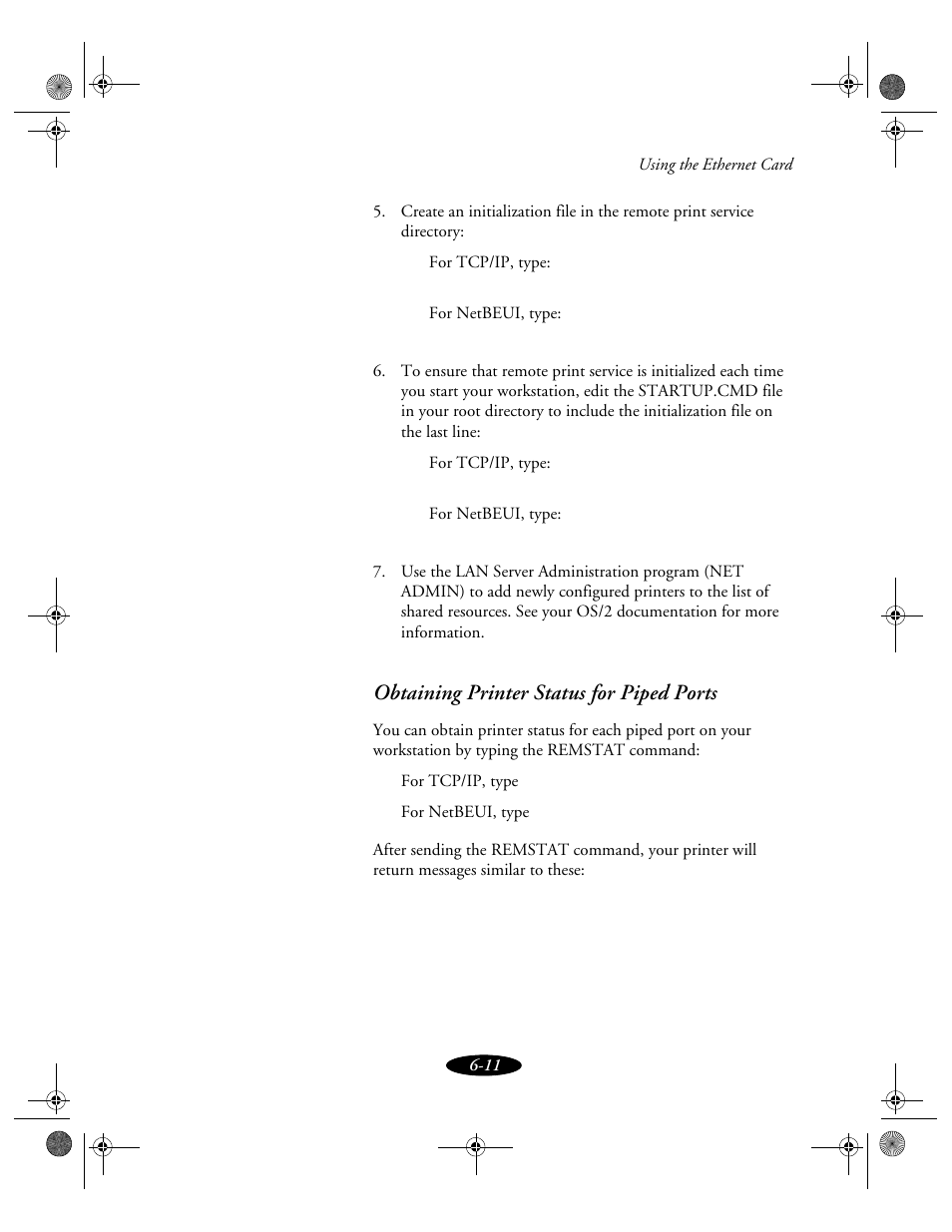 Obtaining printer status for piped ports | Epson 850N User Manual | Page 113 / 179