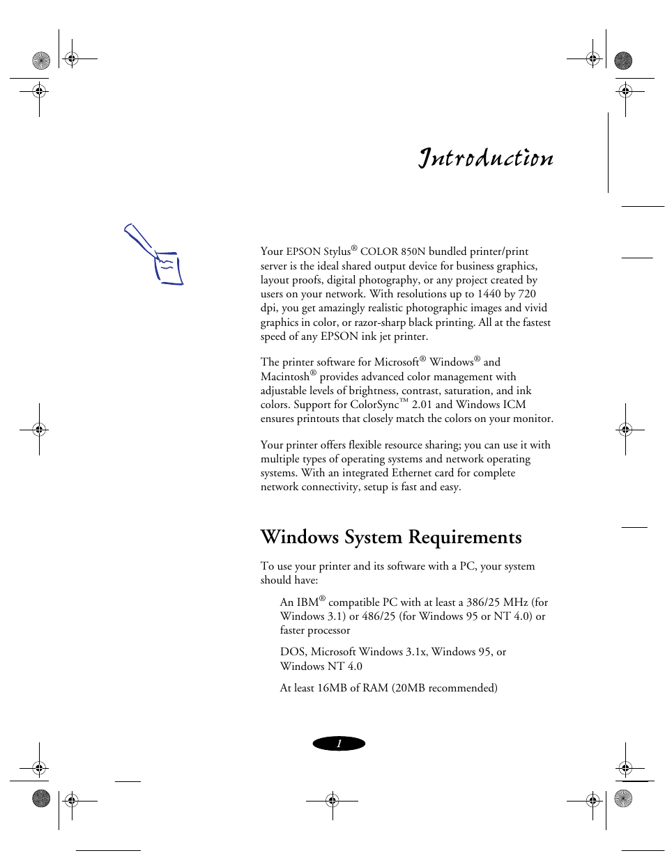 Introduction, Windows system requirements | Epson 850N User Manual | Page 12 / 179