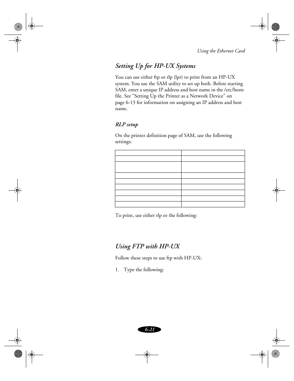 Setting up for hp-ux systems, Using ftp with hp-ux | Epson 850N User Manual | Page 123 / 179