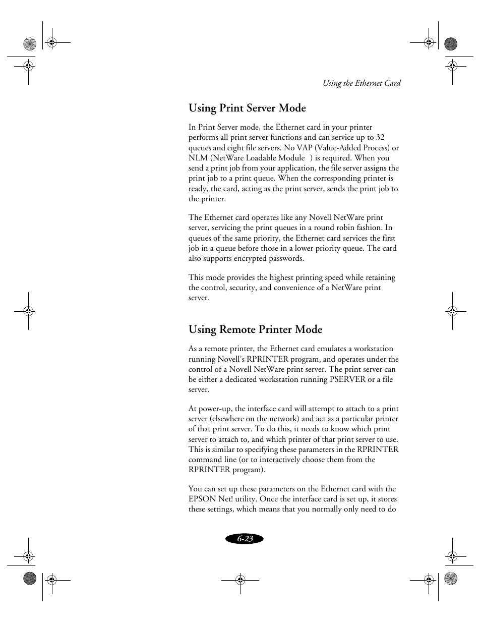 Using print server mode, Using remote printer mode | Epson 850N User Manual | Page 125 / 179