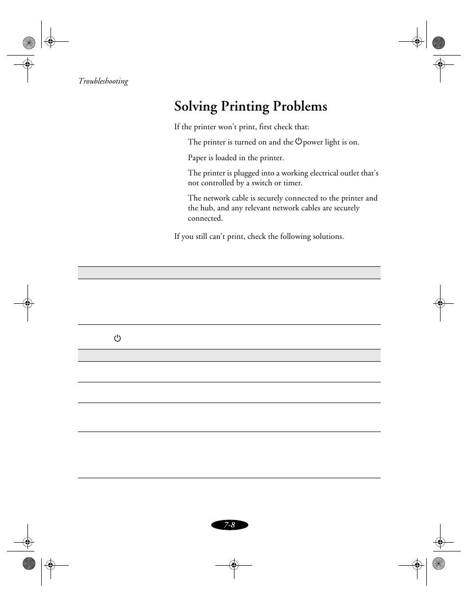 Solving printing problems | Epson 850N User Manual | Page 136 / 179