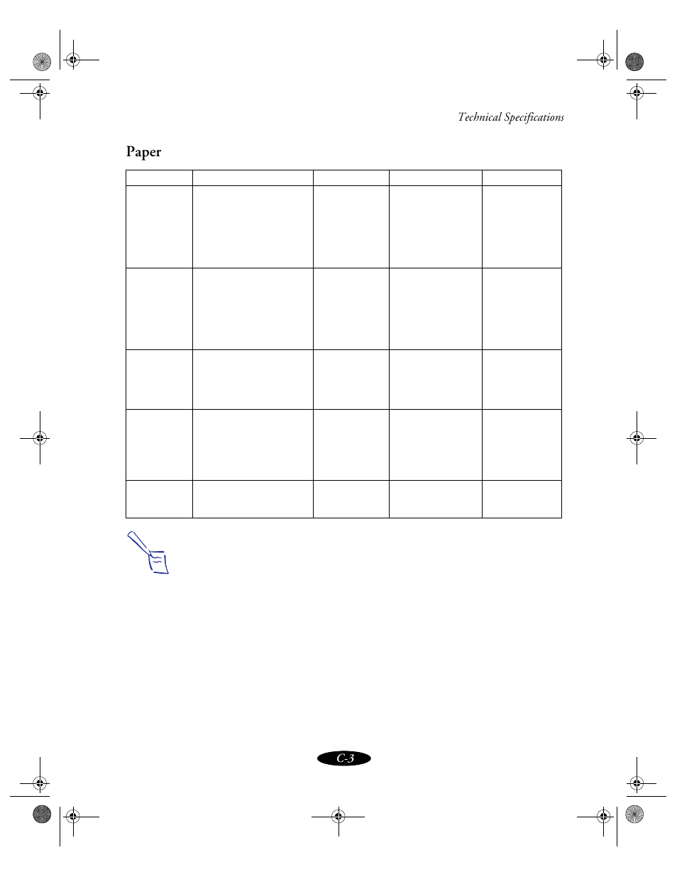 Paper, Technical specifications c-3 | Epson 850N User Manual | Page 162 / 179