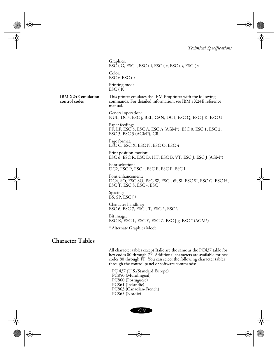 Character tables | Epson 850N User Manual | Page 168 / 179