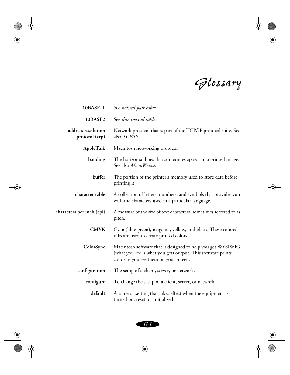 Glossary | Epson 850N User Manual | Page 170 / 179