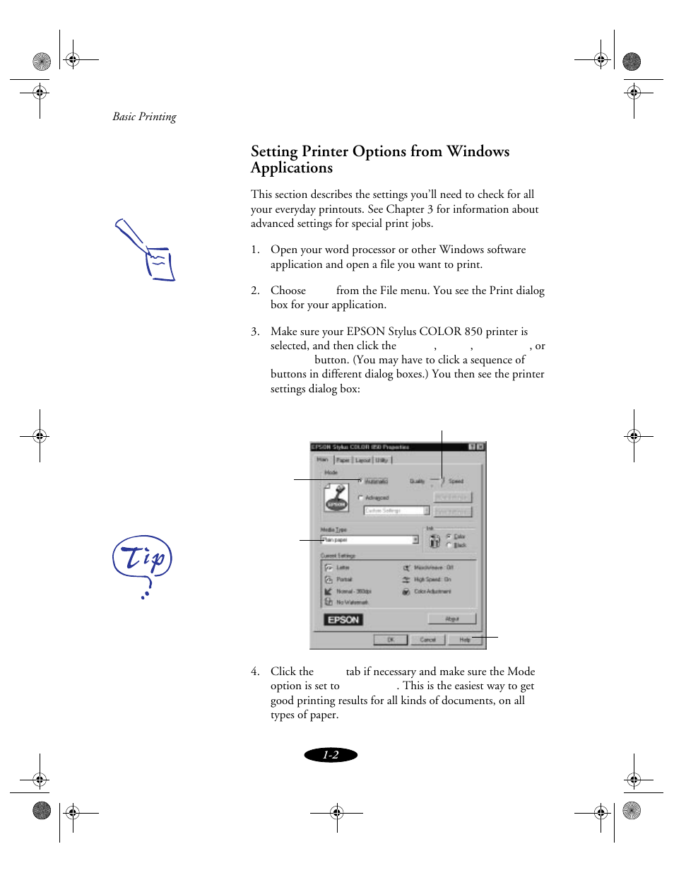 Setting printer options from windows applications | Epson 850N User Manual | Page 22 / 179