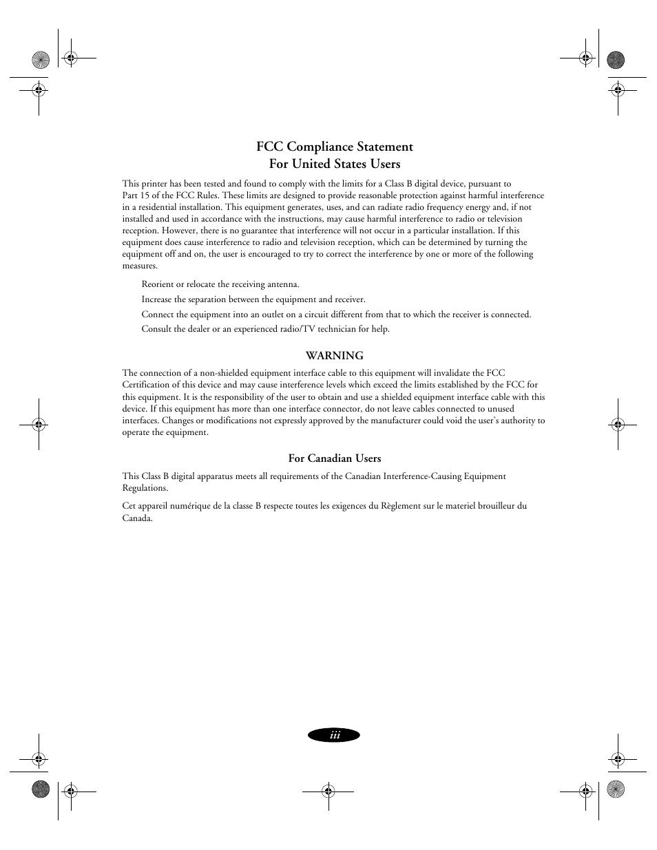 Fcc compliance statement for united states users | Epson 850N User Manual | Page 3 / 179