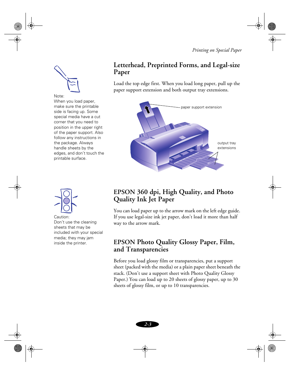 Letterhead, preprinted forms, and legal-size paper, Transparencies 2-3 | Epson 850N User Manual | Page 33 / 179