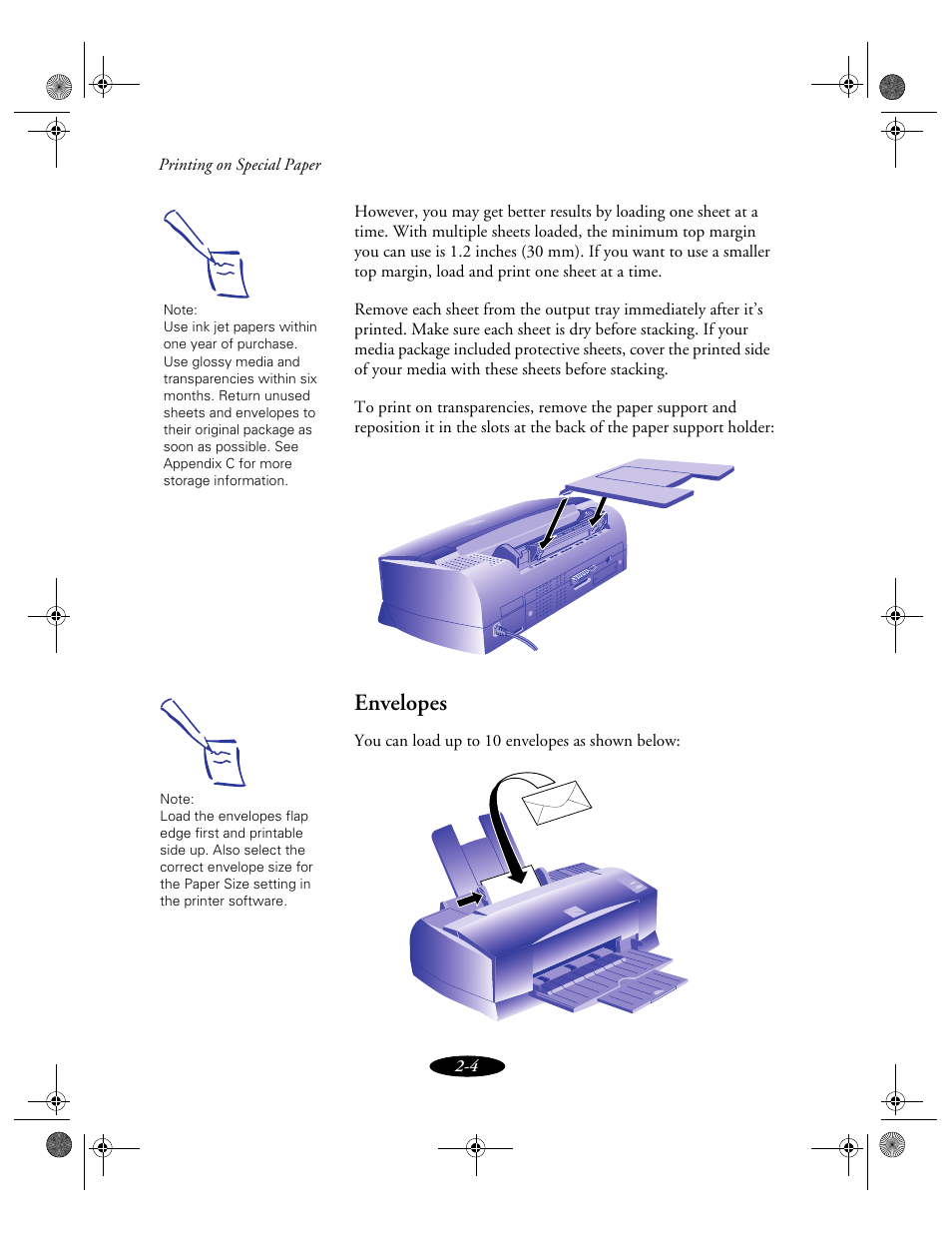 Envelopes, Envelopes 2-4 | Epson 850N User Manual | Page 34 / 179