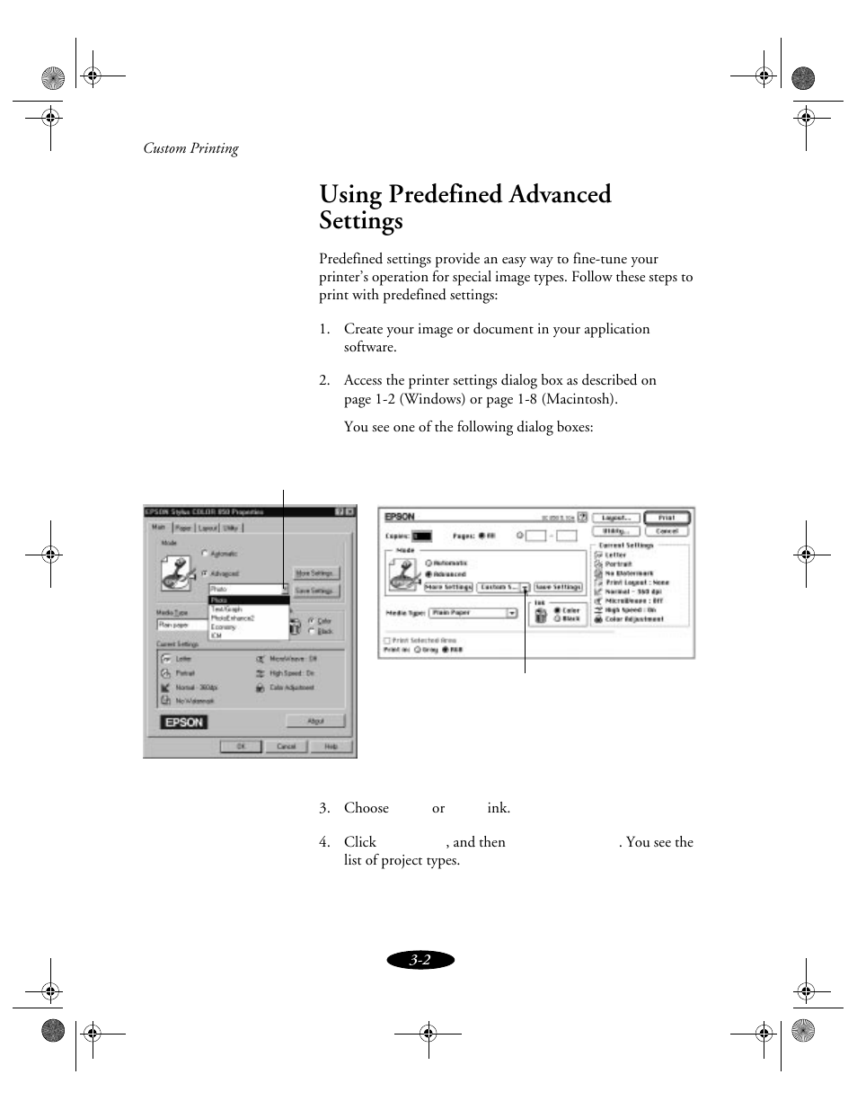 Using predefined advanced settings | Epson 850N User Manual | Page 39 / 179