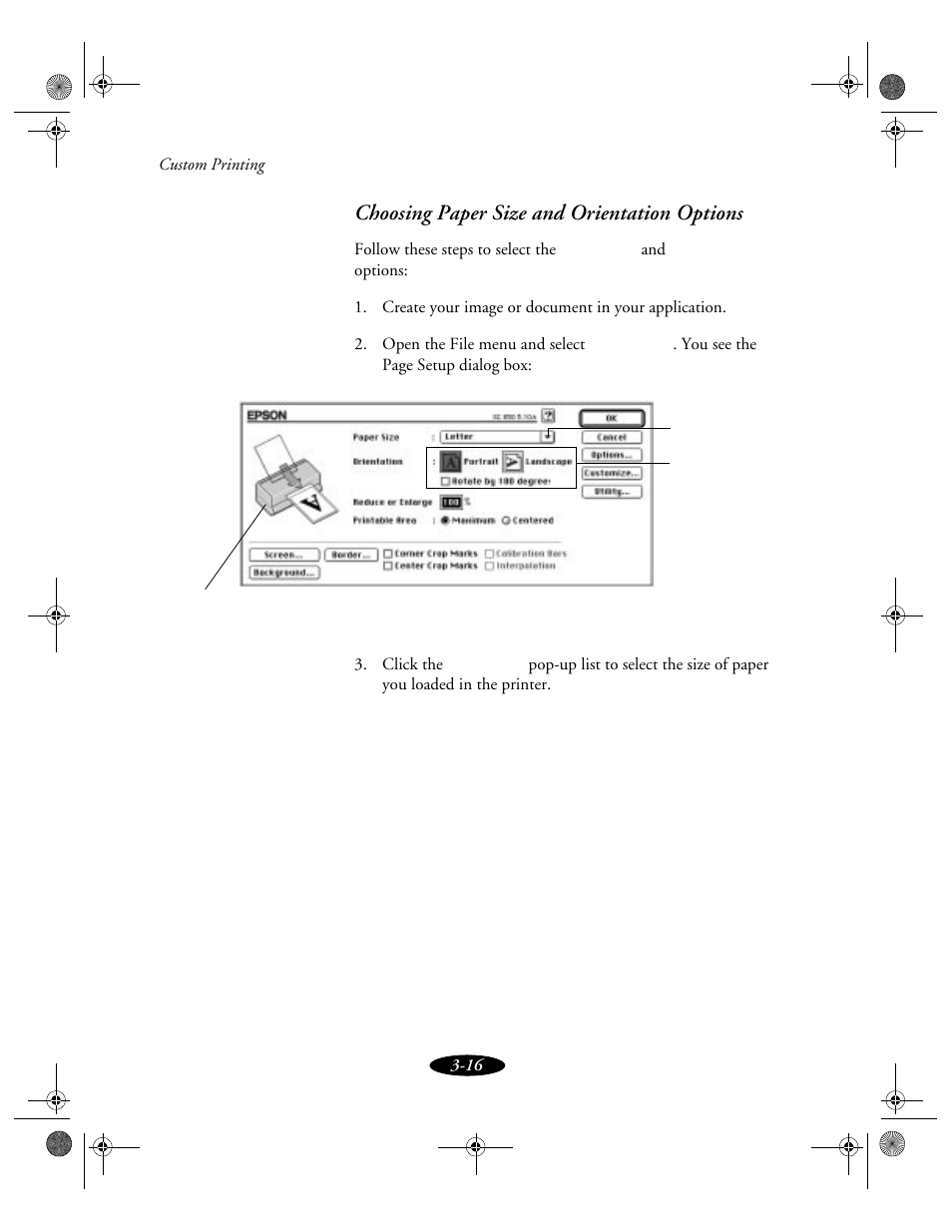 Choosing paper size and orientation options | Epson 850N User Manual | Page 53 / 179