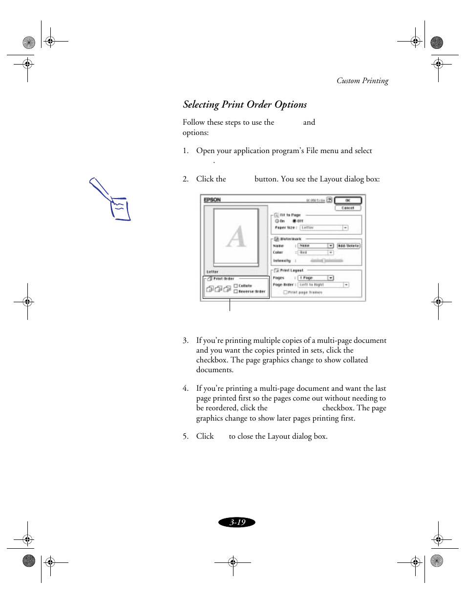 Selecting print order options | Epson 850N User Manual | Page 56 / 179