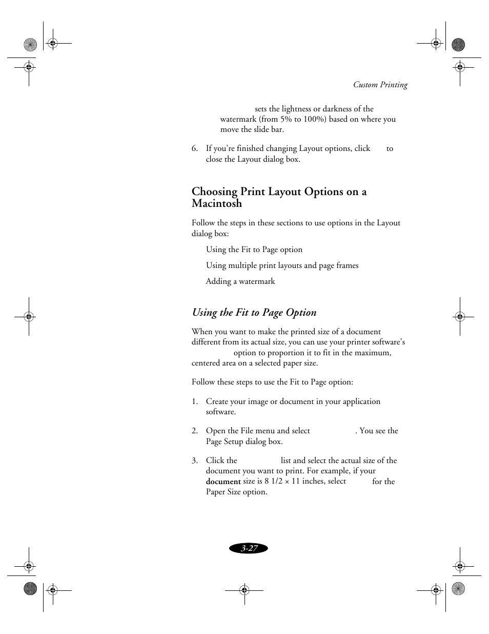 Choosing print layout options on a macintosh, Using the fit to page option | Epson 850N User Manual | Page 64 / 179