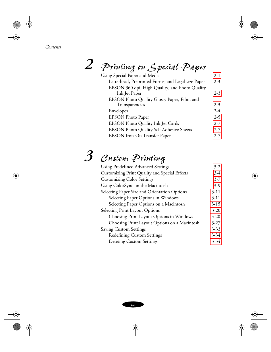 Printing on special paper, Custom printing | Epson 850N User Manual | Page 7 / 179