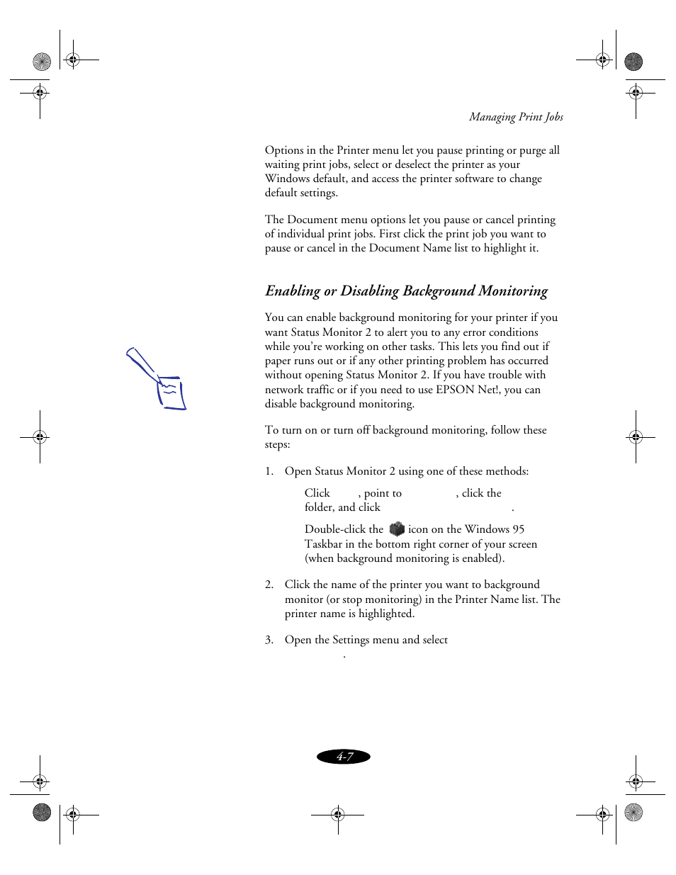 Enabling or disabling background monitoring | Epson 850N User Manual | Page 78 / 179