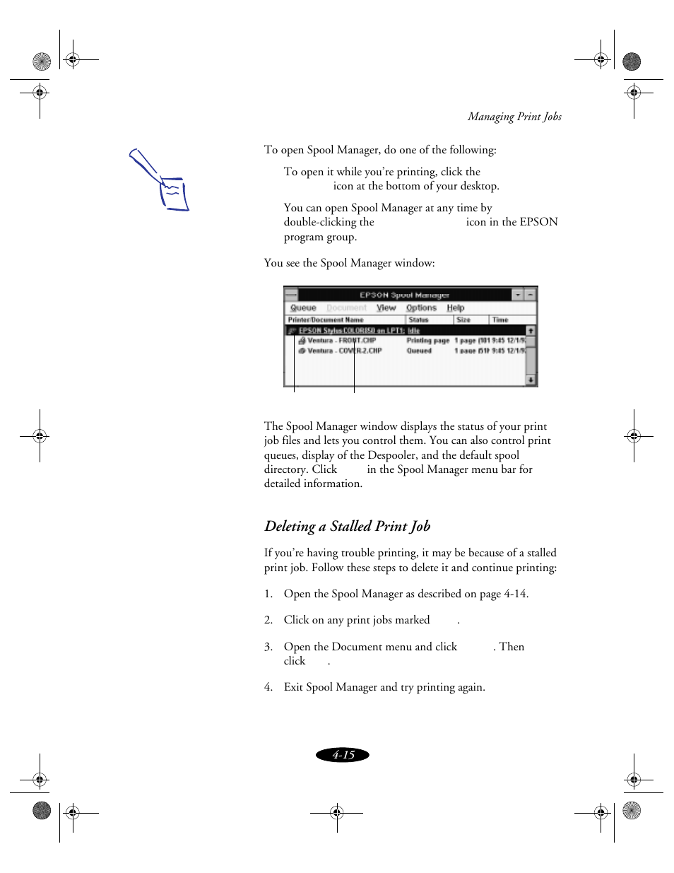 Deleting a stalled print job | Epson 850N User Manual | Page 86 / 179