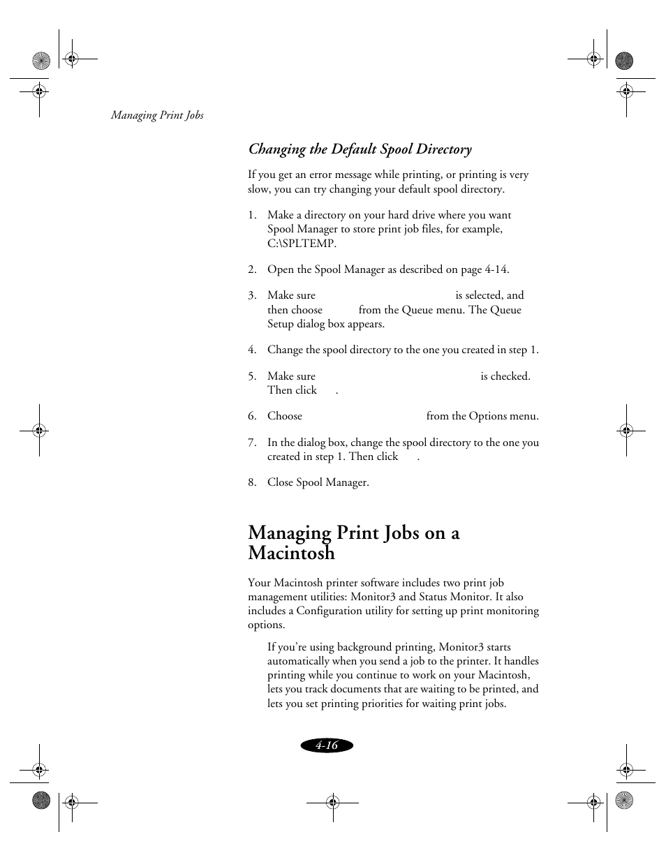 Managing print jobs on a macintosh, Changing the default spool directory | Epson 850N User Manual | Page 87 / 179