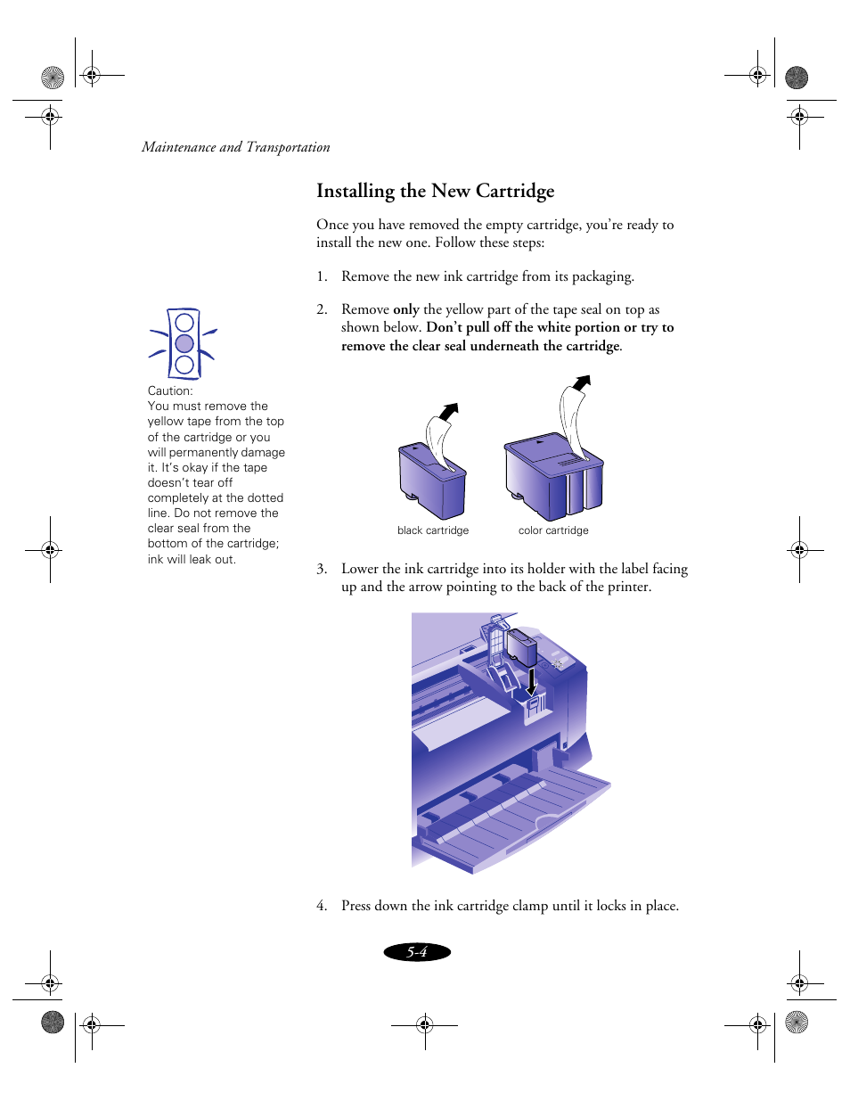 Installing the new cartridge | Epson 850N User Manual | Page 96 / 179