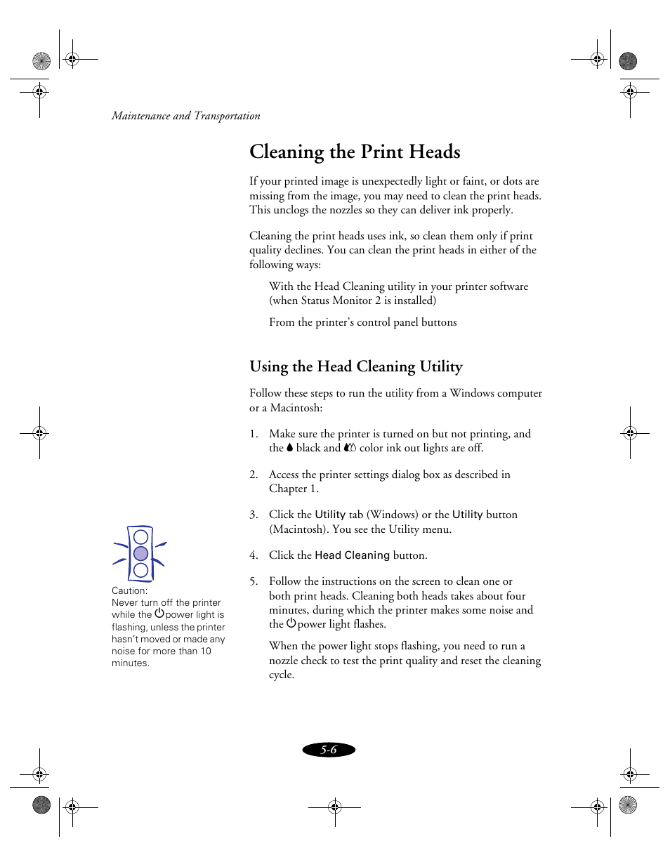 Cleaning the print heads, Using the head cleaning utility | Epson 850N User Manual | Page 98 / 179