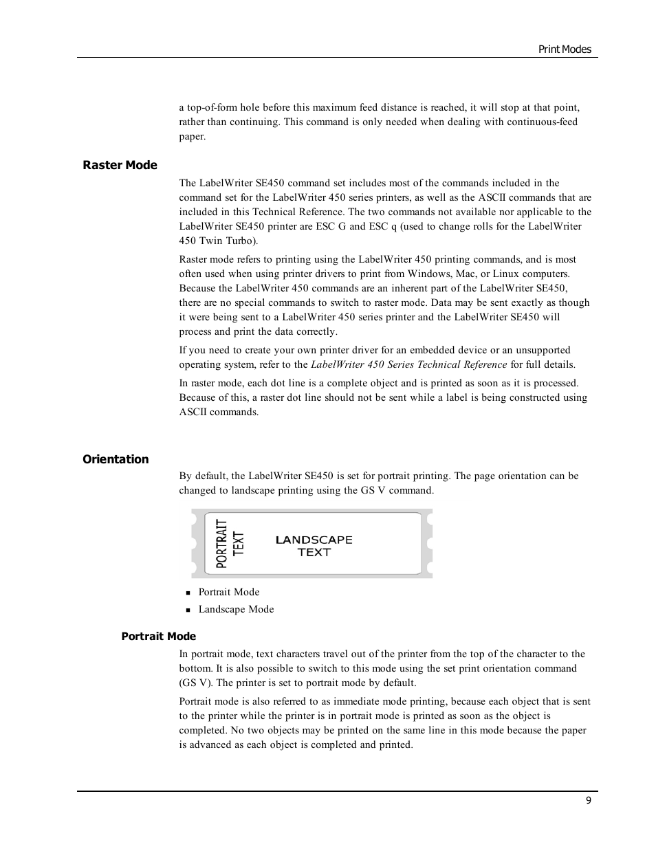 Raster mode, Orientation, Portrait mode | Epson LABELWRITER SE450 User Manual | Page 15 / 76