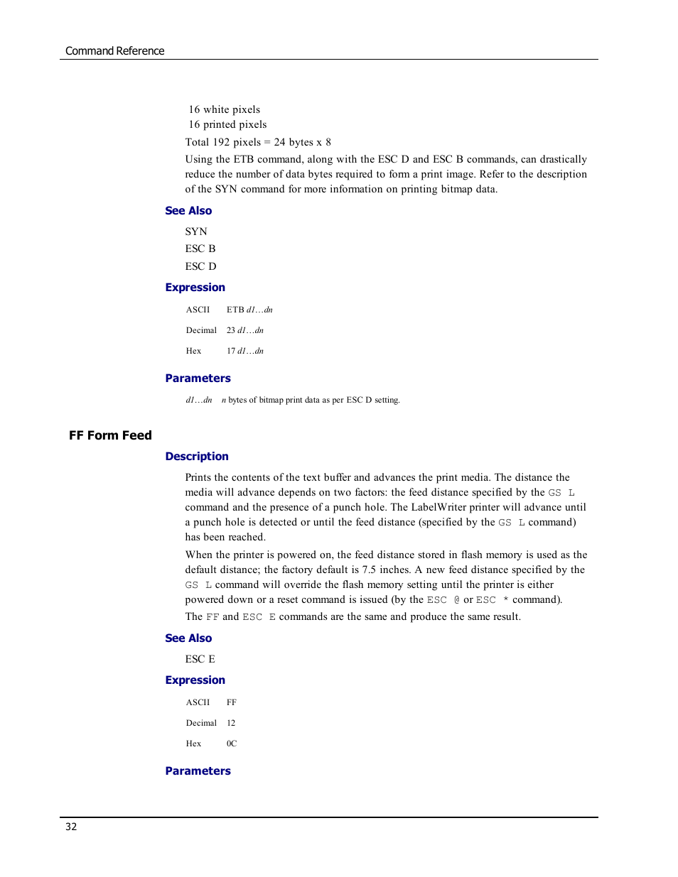 Ff form feed | Epson LABELWRITER SE450 User Manual | Page 38 / 76