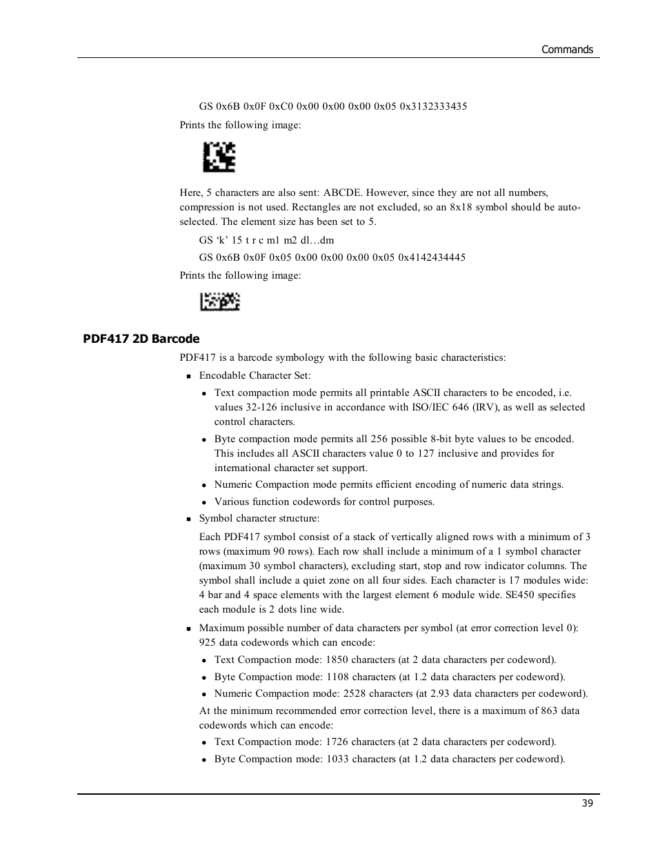 Pdf417 2d barcode | Epson LABELWRITER SE450 User Manual | Page 45 / 76
