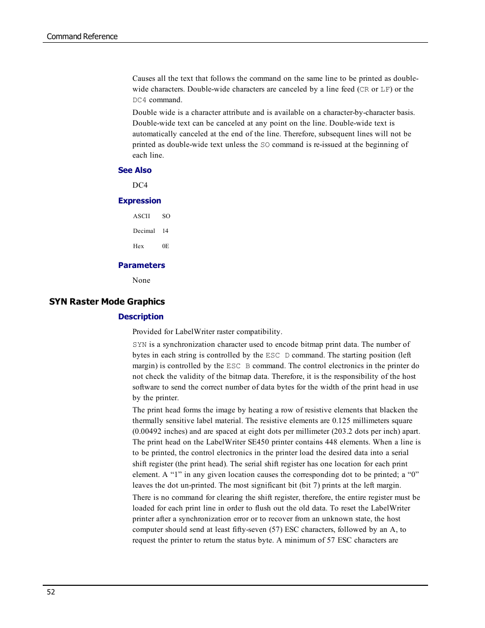 Syn raster mode graphics | Epson LABELWRITER SE450 User Manual | Page 58 / 76