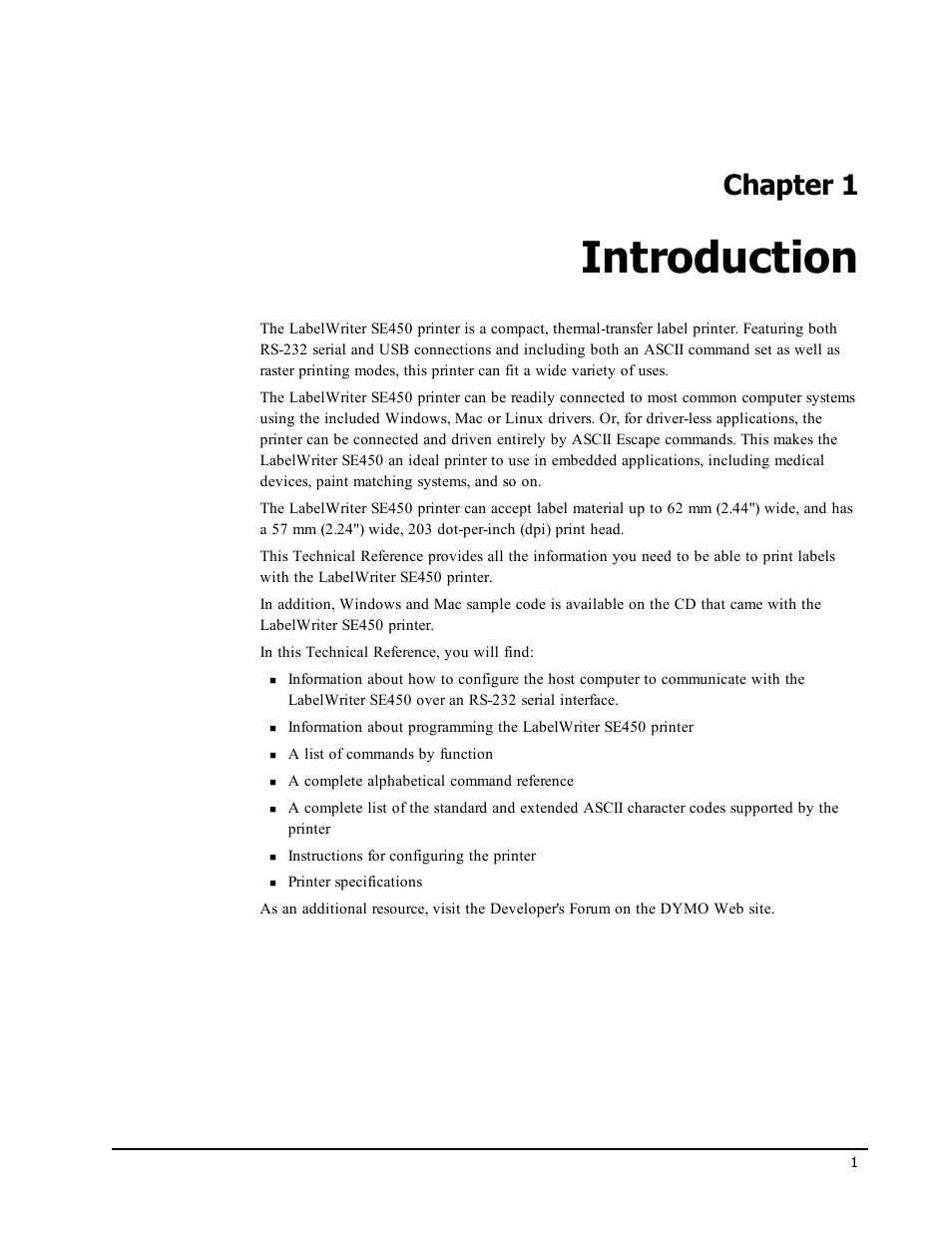 Introduction, Chapter 1 | Epson LABELWRITER SE450 User Manual | Page 7 / 76