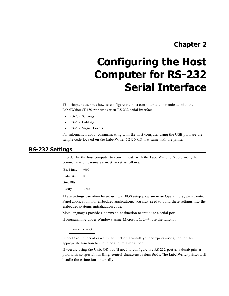 Rs-232 settings, Chapter 2 | Epson LABELWRITER SE450 User Manual | Page 9 / 76