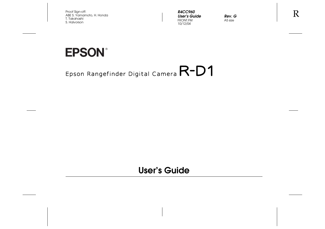 Epson R-D User Manual | 59 pages