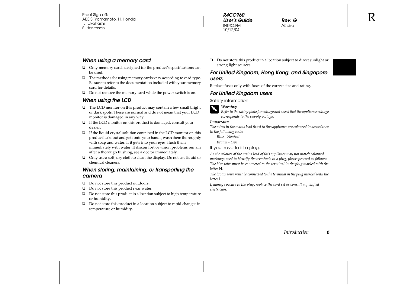 When using a memory card, When using the lcd, For united kingdom, hong kong, and singapore users | For united kingdom users | Epson R-D User Manual | Page 11 / 59