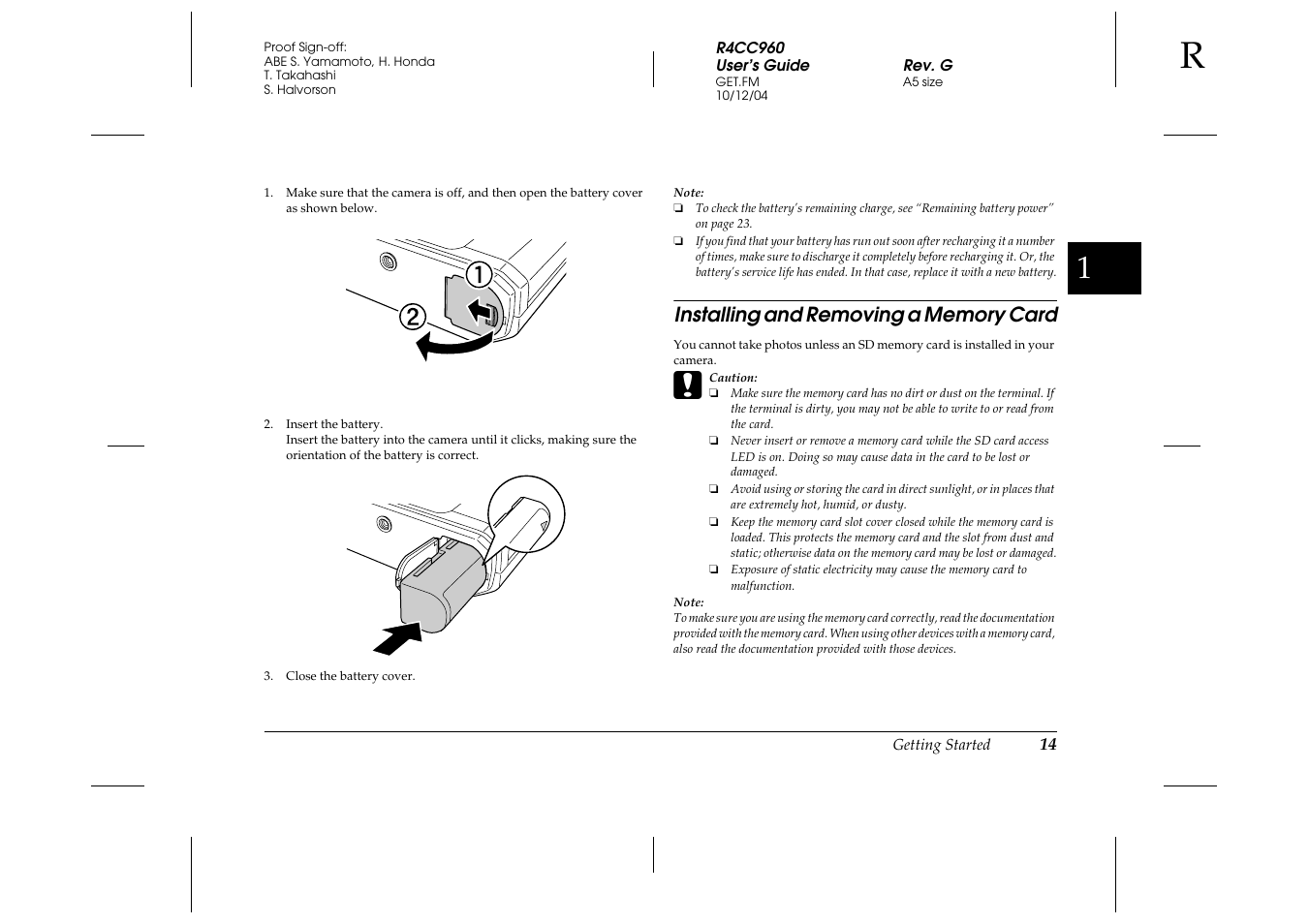 Installing and removing a memory card | Epson R-D User Manual | Page 19 / 59