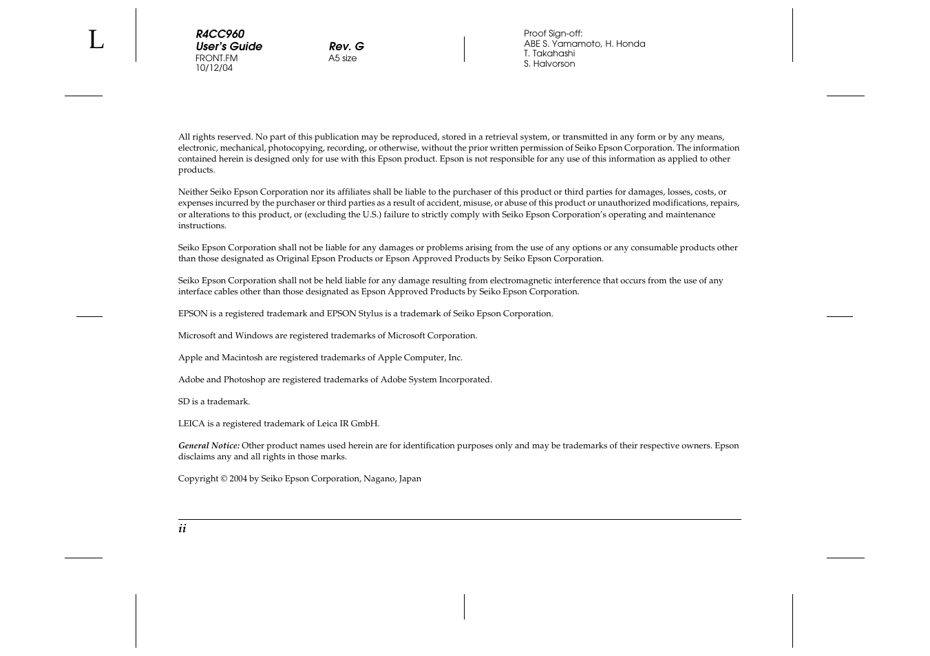 Epson R-D User Manual | Page 2 / 59