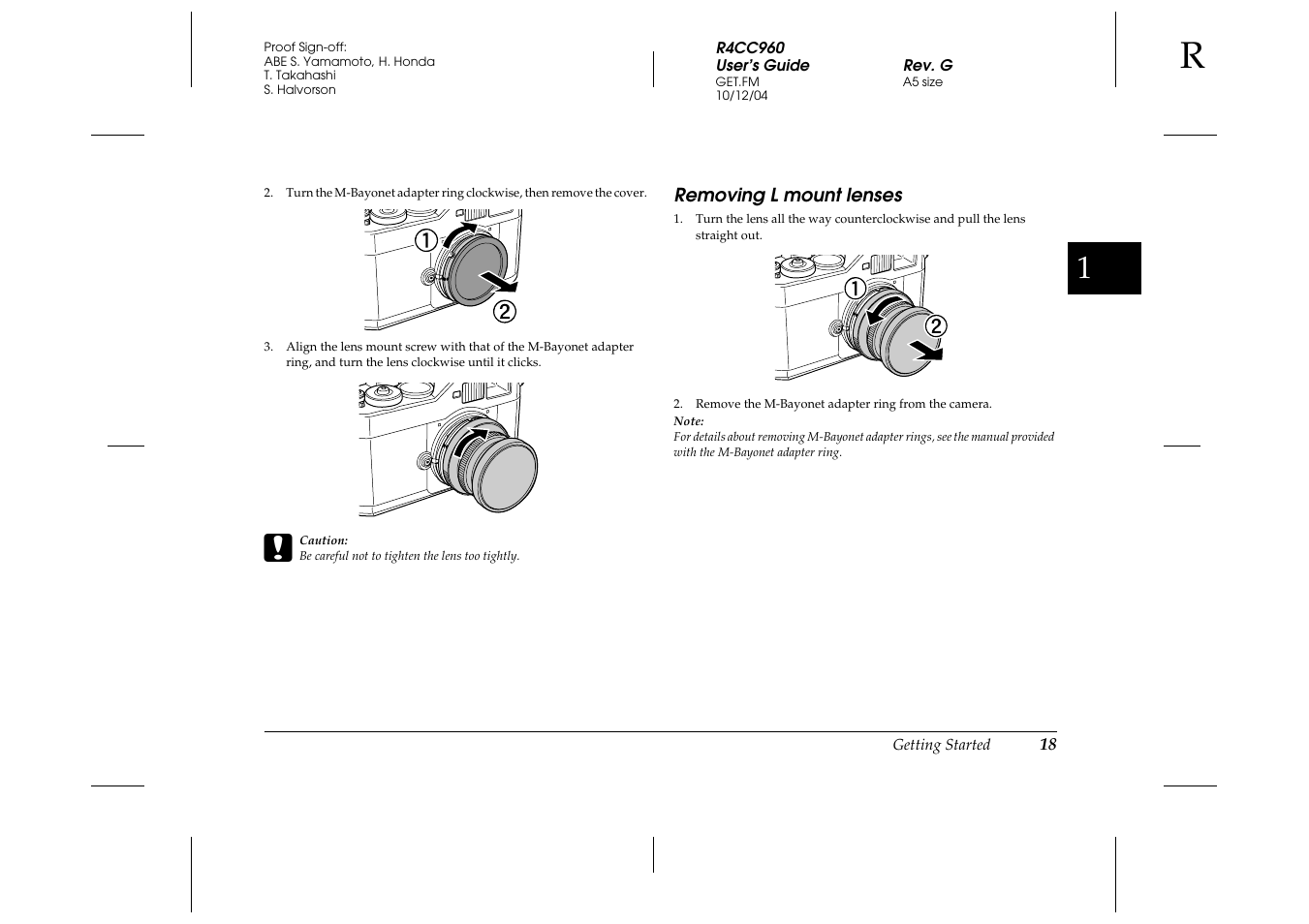 Removing l mount lenses | Epson R-D User Manual | Page 23 / 59