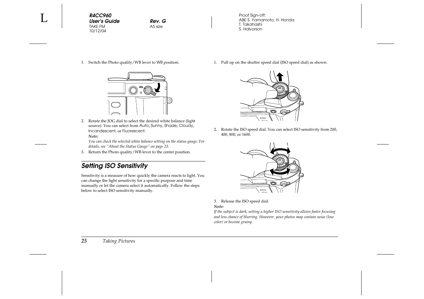 Setting iso sensitivity | Epson R-D User Manual | Page 30 / 59