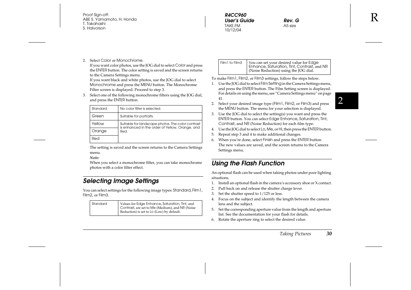 Selecting image settings, Using the flash function, Selecting image settings using the flash function | Epson R-D User Manual | Page 35 / 59