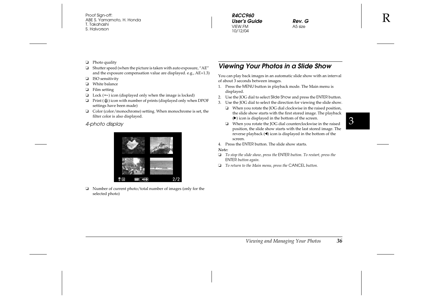 Viewing your photos in a slide show | Epson R-D User Manual | Page 41 / 59