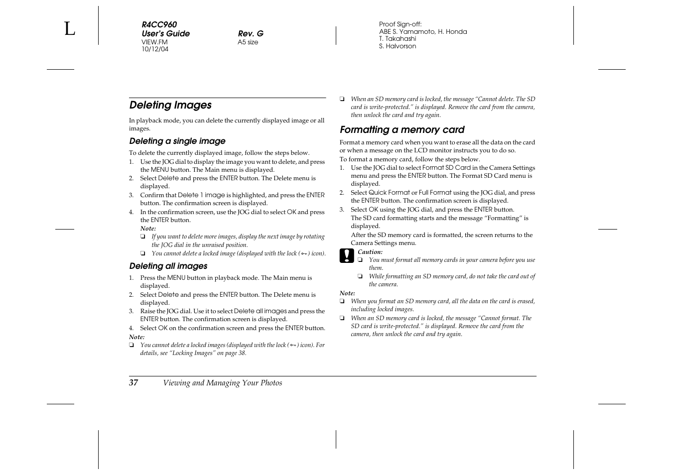 Deleting images, Deleting a single image, Deleting all images | Formatting a memory card | Epson R-D User Manual | Page 42 / 59