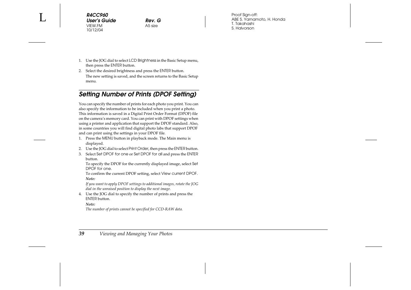 Setting number of prints (dpof setting) | Epson R-D User Manual | Page 44 / 59