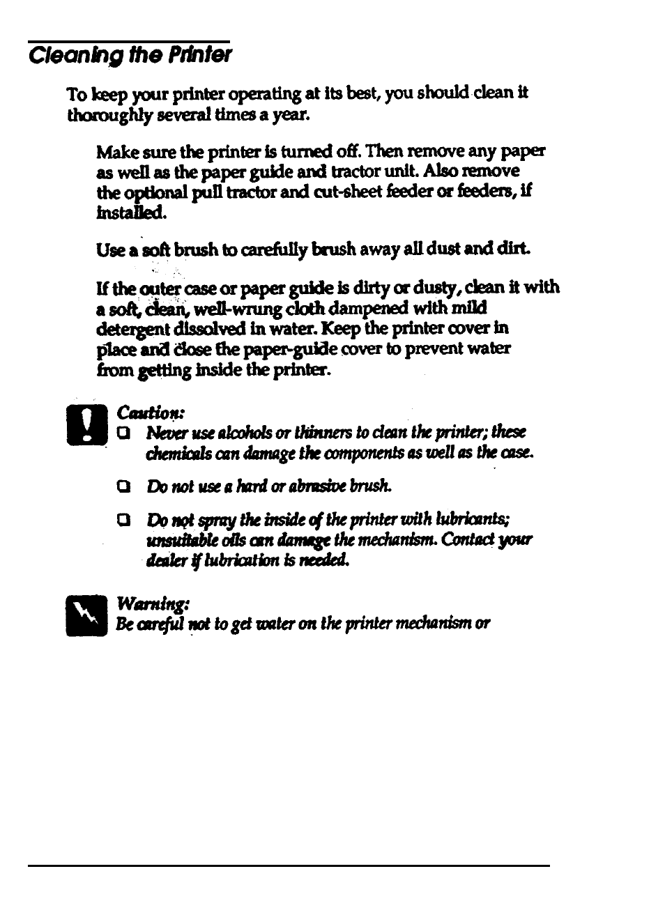 Cleaning the printer | Epson 24-PIN DOT MATRIX PRINTER LQ-570+ User Manual | Page 101 / 158